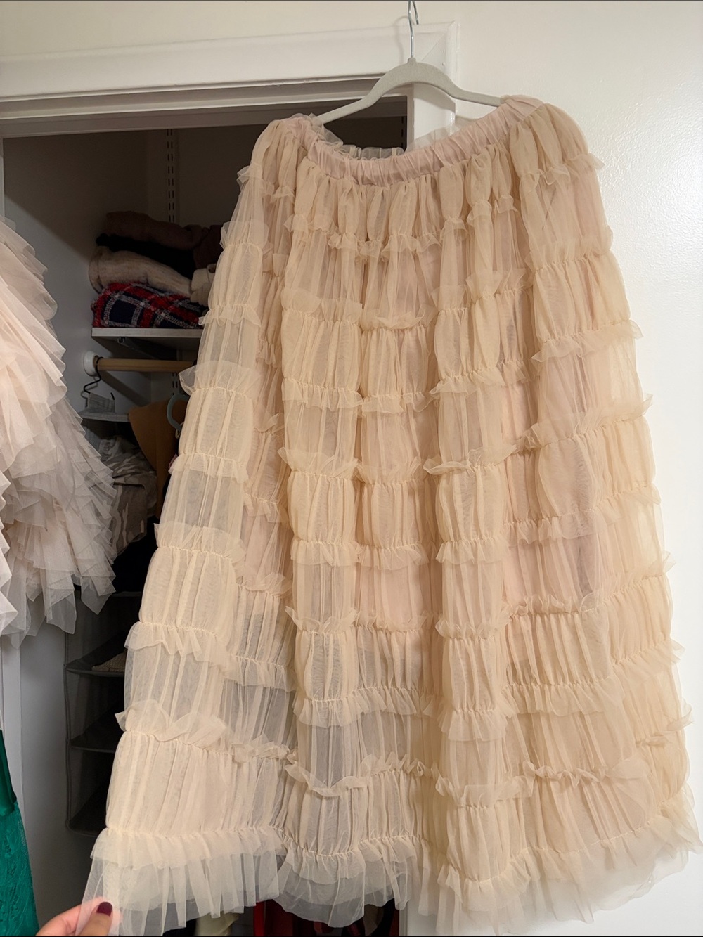 Anthropologie Tiered Ruffle Tulle Skirt - Soft Beige